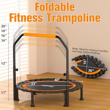 40"/48" Foldable Mini Trampoline Load 330lbs,Portable Exercise Rebounder Trampoline with Adjustable Foam Handle,Fitness Trampoline for Adults (40 in with handrail) - Image 5