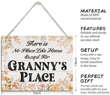 Rustic Decor, Decorative Hanging Wood Plaque for Wall, Home Living Room Decor, Wall Decor Art, Mother's Day Gift for Grandma, There is No Place Like Home Except for Granny's Place Sign JS4-27 - Image 4