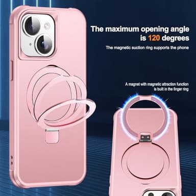 SKYLMW Compatible with iPhone 13 Case & iPhone 14 Case with Invisible Magnetic O-Ring Stand Phone Cases for 13 & 14 6.1" [Compatible with Mag-Safe][Great Grip Feeling], Rose Gold - Image 9