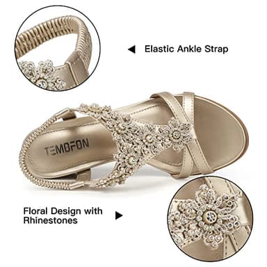 TEMOFON Women's Low Wedge Heels Summer Dressy Platform Sandals Elastic Ankle Strap Open Toe Shoes Champagne/Gold Size 8.5 - Image 4