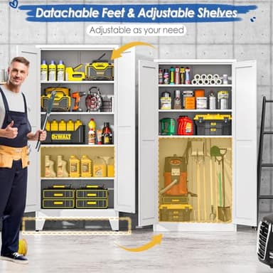 GAIOUS 71" Tall Metal Storage Cabinet with 2 Doors and 4 Adjustable Shelves, Kitchen Pantry Cabinet White Freestanding Cupboard, 5 Tier Multifunctional Steel Storage for Office, Kitchen, Dining Room - Image 4