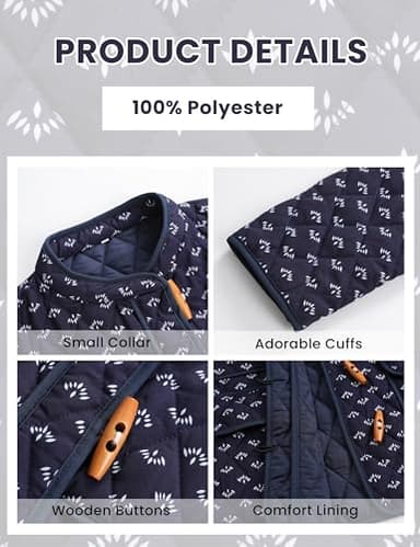 Dqbeng Womens Quilted Jacket Lightweight Floral Print Button Down Padded Puffer Cardigan Coat Outwear (Navy-L) - Image 5