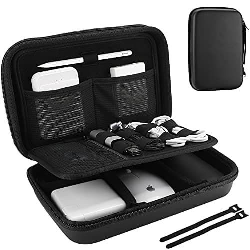 ProCase Hard Travel Electronic Organizer Case for MacBook Power Adapter Chargers Cables Power Bank Apple Magic Mouse Apple Pencil USB Flash Disk SD Card Small Portable Accessories Bag -Black, L - Image 1