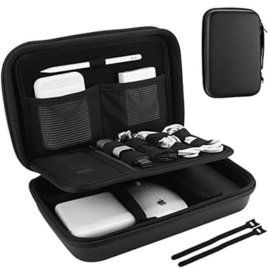 ProCase Hard Travel Electronic Organizer Case for MacBook Power Adapter Chargers Cables Power Bank Apple Magic Mouse Apple Pencil USB Flash Disk SD Card Small Portable Accessories Bag -Black, L - Image 1