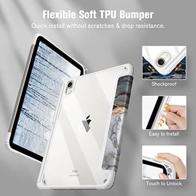 Fintie Hybrid Slim Case for iPad Mini 7 (A17 Pro, 7th Generation) 2024 / iPad Mini 6 (6th Gen) 8.3 Inch, [Built-in Pencil Holder] Shockproof Cover Clear Transparent Back Shell, Cloudy Marble - Image 4