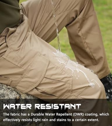 SPOSULEI Mens Tactical Pants Lightweight Ripstop Cargo Work Pants Waterproof Hiking Military Army Pants with Pockets Outdoor Apparel Dark Khaki 38Wx34L - Image 2