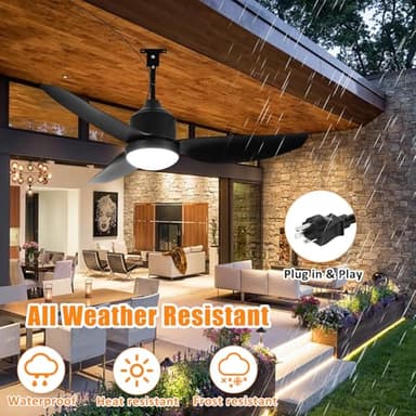 Depuley Outdoor Ceiling Fan with Light: 42 Inch Black Waterproof Gazebo Fans with Lights Outdoor Hanging - Plug in Remote App Control for Patios Indoor Farmhouse Porch - 6 Speed Reversible DC Motor - Image 2
