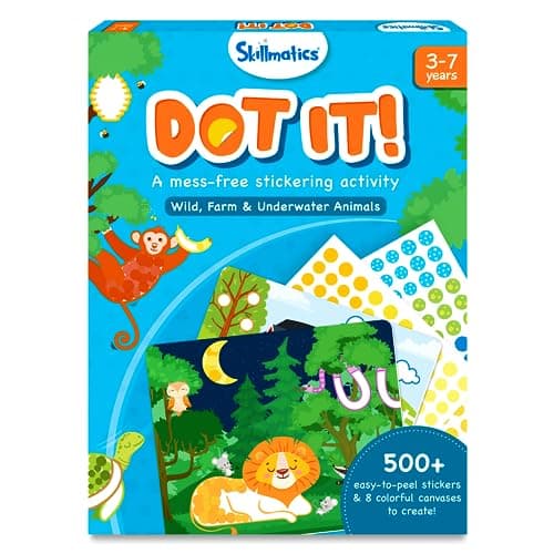 Skillmatics Dot It Sticker Art - Animals, Mess-Free Fun for Kids, 500+ Stickers, Craft Kits, DIY Scrapbooking Activity, Travel Toys, Gifts for Boys & Girls Ages 3, 4, 5, 6, 7 - Image 1