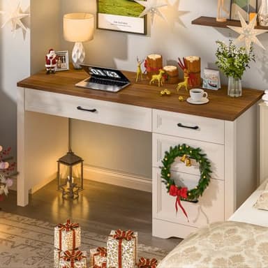 Vabches Farmhouse Executive Desk with Storage and Ample File Drawer, Rustic Large Home Writing Desk for Bedroom, White - Image 4