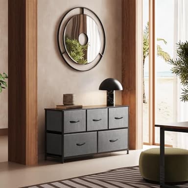 WLIVE Dresser for Bedroom with 5 Drawers, Wide Chest of Drawers, Fabric Dresser, Storage Organizer Unit with Fabric Bins for Closet, Living Room, Hallway, Dark Grey - Image 8