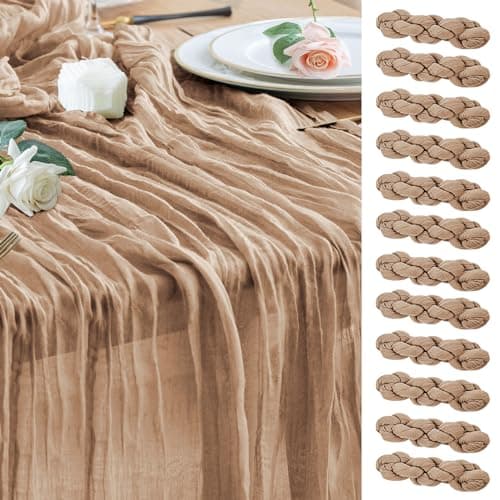 Wokceer Cheesecloth Table Runner 12Pack 10FT Nude Brown Christmas Gauze Cheese Cloth Table Runner for Party Rustic Sheer Table Runners for Baby Bridal Shower Wedding Easter Decor - Image 1