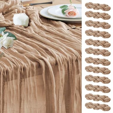 Wokceer Cheesecloth Table Runner 12Pack 10FT Nude Brown Christmas Gauze Cheese Cloth Table Runner for Party Rustic Sheer Table Runners for Baby Bridal Shower Wedding Easter Decor - Image 1