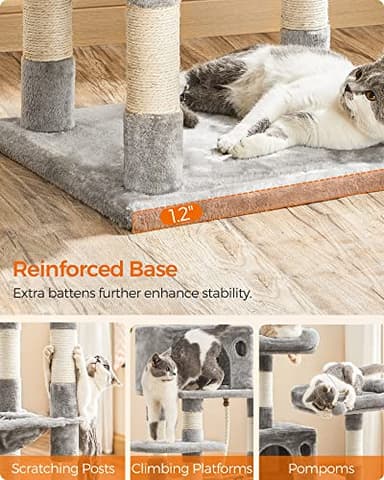 FEANDREA Cat Tree, Cat Tower for Indoor Cats, 56.3-Inch Cat Condo with Scratching Posts, Hammock, Plush Perch, Light Gray UPCT15W - Image 8