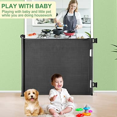 Upgraded Retractable Baby Gate, Extra Wide Safety Kids or Pets Gate, 33” Tall, Extends to 71” Wide, Mesh Safety Dog Gate for Stairs, Indoor, Outdoor, Doorways, Hallways(33”x71”, Black) - Image 7