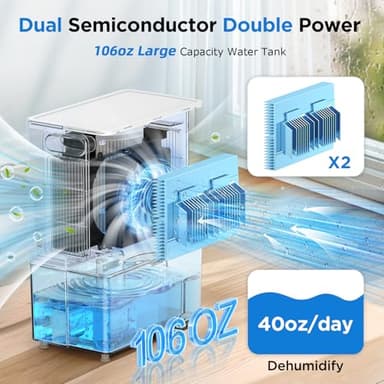 Dehumidifier, 106 OZ Water Tank (1000 sq.ft) Dehumidifiers for Home, Quiet Dehumidifier for Bathroom Bedroom Basement RV with Timer Setting, Auto Shut Off, 7 Colors LED Light, Sleep Modes, White - Image 3