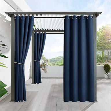 RYB HOME Outdoor Curtains for Pergola - Country Rustic Waterproof Outdoor Curtains Privacy for Sun Room Garage Window Room Divider Patio Door, Wide 52 x Long 95, 1 Panel, Navy Blue - Image 1