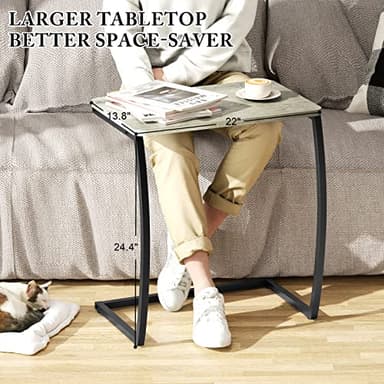 SRIWATANA Side Table, End Table, Vintage C-Shaped Couch Table for Sofa Laptop Coffee Snack, Light Grey - Image 8