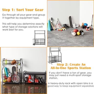 Snail Garage Storage System Sports Equipment Organizer with Baskets and Hooks, Sports Gear and Ball Storage Rack with Wheels for Garages, Playgroup, Gym and Schools, Powder Coated Steel, Black - Image 6