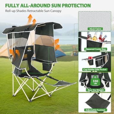 Nice C Chair with Canopy, Umbrella Chairs, Chair with Shades, Sports Chairs, w/Removable Footrest, Cooler Bag, Cup Holder for Camping, Fishing, Sports, Beach (2-P Green) - Image 8