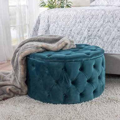 Christopher Knight Home Zelfa Velvet Ottoman, Dark Teal, Round - Image 2