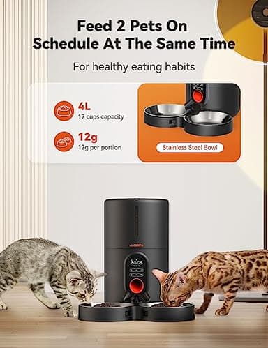 WOPET Automatic Cat Feeders 2 Cats-(𝟮𝟬𝟮5 𝗨𝗽𝗴𝗿𝗮𝗱𝗲) Timed Cat Feeder with Stainless Steel Bowl, Programmable 1-6 Meals Control, Dual Power Supply Auto Pet Feeder for Cats and Dogs - Image 2
