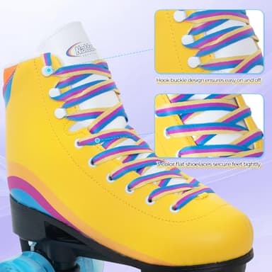 Nattork Roller Skates for Women Outdoor Indoor Four-Wheel Fun Fashionable Roller Skates for Men Girls Boys Yellow - Image 3