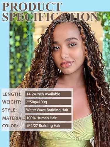 Ombre Braiding Hair Water Wave 100g 18 Inch P4/27 Honey Blonde Deep Wave Bundles Bulk Human Hair for Braiding Brazilian Highlight Curly Hair Extensions for Boho Braids Wet and Wavy Human Braiding Hair - Image 4