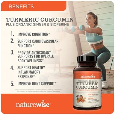 NatureWise Curcumin Turmeric 2250mg - 95% Curcuminoids & BioPerine Black Pepper Extract for Advanced Absorption - Daily Joint and Immune Health Support - Vegan, Non-GMO, 180 Count[60-Day Supply] - Image 2