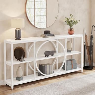 Tribesigns 70.9 inch Sofa Console Table, Modern Extra Long Entryway Tables with 3 Tier Storage Shelves Metal Frame for Foyer Hallway Living Room Behind Couch, Pure White - Image 6