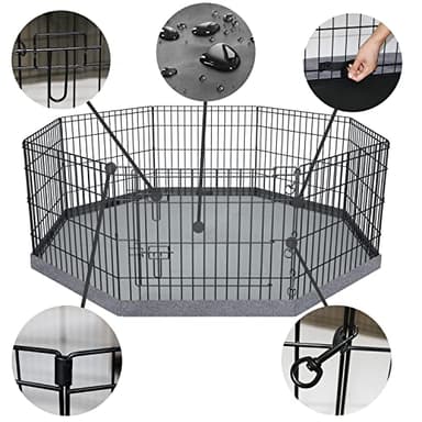 PETIME Foldable Metal Dog Exercise Pen/Pet Puppy Playpen Kennels Yard Fence Indoor/Outdoor 8 Panel 24" W x 24" H with Bottom Pad (with Bottom pad, 8 Panels 24" H) - Image 2