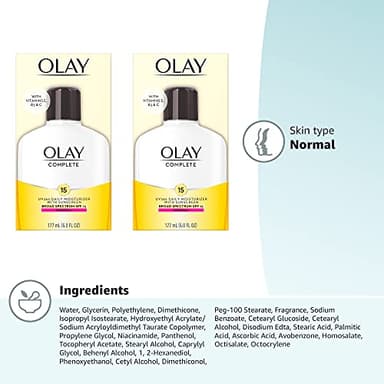 Olay Face Moisturizer, Complete with Sunscreen SPF 15, Daily Facial Lotion for Normal Skin, Lightweight Hydrating Broad Spectrum Sun Protection - Vitamin C, E, and Niacinamide - 6 Oz 2 Pack - Image 9