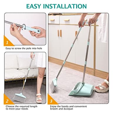 XXXFLOWER Broom and Dustpan Set with Cleaning Teeth, 55" Long Handle Indoor Sweeping Combo for Home Office Kitchen, Bluish Green - Image 4