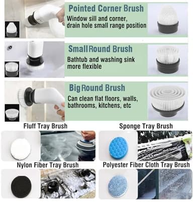 MGLSDeet Electric Spin Scrubber Scrub Brush, Retractable Handle Rechargeable Cleaning Brush with 7 Replaceable Brush Heads, Cordless Power Spin Scrubber 90Mins for Bathroom Shower Bathtub Glass Car - Image 3