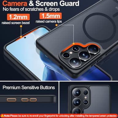 MOZOTER for Samsung Galaxy S25 Ultra Case with Magnetic,[Compatible with MagSafe][12Ft Military Dropproof][2*Screen Protector] Translucent Anti-Slip Back Slim Shockproof Case for S25 Ultra-Black - Image 5