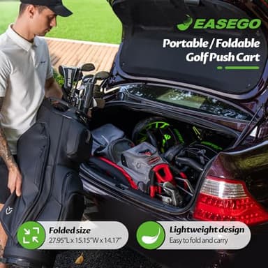 EASEGO Golf Push Cart 3 Wheel : Golf Bag Cart Foldable with Phone/Cup/Umbrella Holder Compact Golf Pull Carts Quick Fold Golf Caddy Push Carts with Large Wheelbase for Different Terrain (Lemon Green) - Image 2