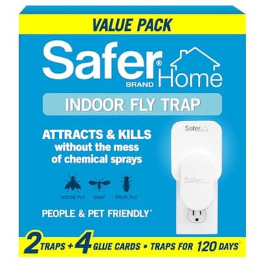 Safer Home Indoor Plug-in Fly Trap - SH502-2R4SR - Effective Fruit Fly Traps for Indoors, Gnat Traps for House Indoor, 400 Sq Ft Protection - Style: 2 Devices + 4 Glue Cards - Image 1