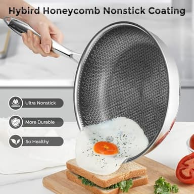 10.5 inch Frying Pan Nonstick with Lid, 2.5 Qt Deep Non Stick Stainless Steel Sauté Pan Skillet, Dishwasher and Oven Safe, Compatible with All Cooktops - Image 4