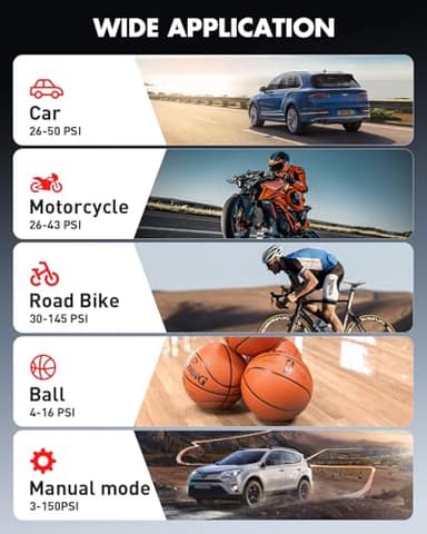 Tire Inflator Portable Air Compressor Povasee 150PSI Portable Air Pump for Tires Cordless Car Tire Inflator with LCD Display,Flashlight, 2X Tire Pump Faster suit for Cars Bikes Motorcycle Ball - Image 2