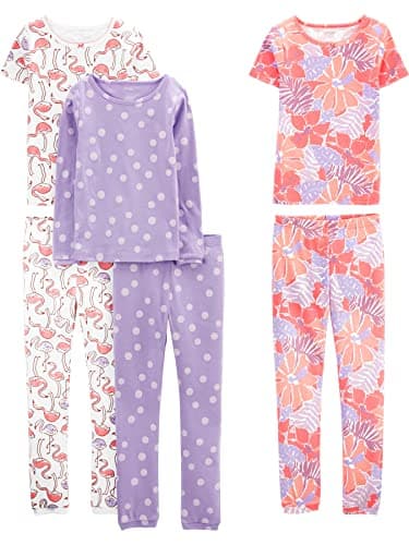 Simple Joys by Carter's Girl's Snug-Fit Cotton Pajama Set, Violet/Dot/Flamingo, 6-9M - Image 1