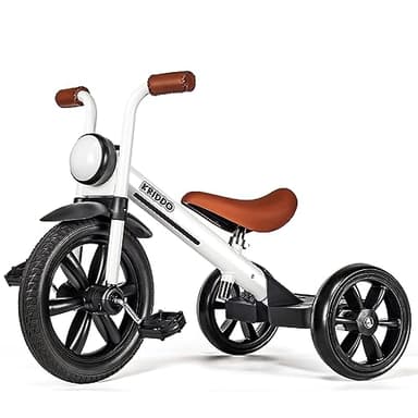 KRIDDO Kids Tricycle, 12 Inch Puncture Free Wheel w Front Light, Adjustable Seat Height, Gift for 2-5 Year Olds, White - Image 1