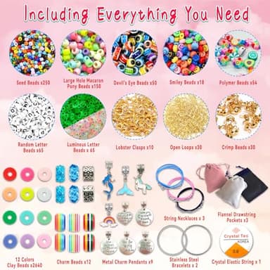 leitait Girls Toys Bracelet Making Kit -3400pcs Charm Jewelry Making Kit Supplies,Unicorn/Mermaid Crafts Birthday Christmas Gifts for Girls Ages 5 6 7 8 9 10 11 12 Years Old - Image 4