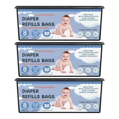 Diaper Pail Refills Bags with 30 Bags Compatible with Genie Easy Roll Signature Diaper Pails and Platinum Diaper Pails, Lasts Up to 8 Months, 7-Layer Odor-Barrier Technology, 3 Pack (90 Bags) - Image 1