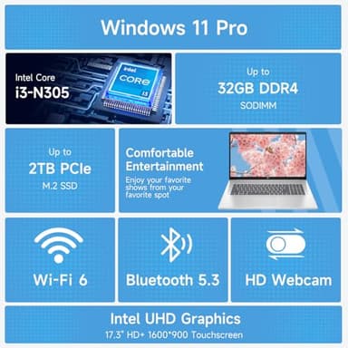 HP High-Performance 17.3" Laptop, 17.3" HD+ Touchscreen, 8-Cores Intel i3-N305, 32GB RAM, 128GB eMMC + 1TB PCIe SSD, Webcam, HDMI, Numeric Keypad, Wi-Fi 6, Windows 11 Pro, Silver - Image 7