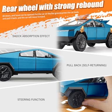 Pickup Truck Toy Car,1:24 Zinc Alloy Pull Back Toy Car with Sound and Light,Display Model,Gifts for Boys and Girls (Blue) - Image 6