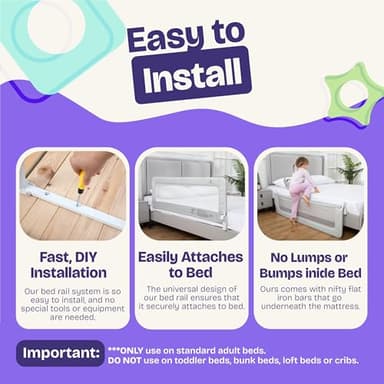ComfyBumpy 1-Pack Bed Rail for Toddlers 55.5" L x 19.5" H | Toddler Bed Rails for Twin, Full, Queen & King Mattress Size | Swing Down Rail Guard | Mattress Side Rail for Kids | Gray - Image 6