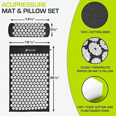 ProsourceFit Acupressure Mat and Pillow Set for Back/Neck Pain Relief and Muscle Relaxation, Black - Image 2