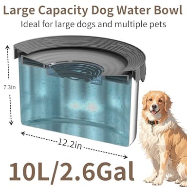 10L Dog Water Bowl No Spill 2.6 Gallon Super Large Capacity Stainless Steel No Splash Dog Bowls 338oz Slow Drinking Feeder with Non-Slip Base Pet Water Dispenser for Dogs - Image 2