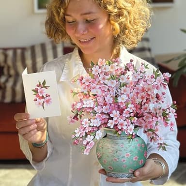 Freshcut Paper Pop Up Cards, Japanese Cherry Blossoms, 12 Inch Life Sized Forever Flower Bouquet 3D Popup Greeting Card, Birthday Cards, Valentine's Day Card, Blank Notecard & Envelope - Image 4