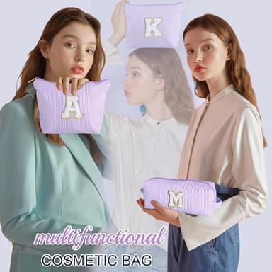 YOOLIFE Birthday Gifts for Kids - Personalized Monogram Makeup Bag Cosmetic Bag Travel Toiletry Bag | Makeup Bag for Girls Teen Girl Friend Sister Wife Girlfriend Daughter Gifts Purple A - Image 2