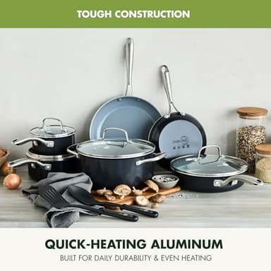 GreenPan 12 Piece Nonstick Swift Cookware Set, Ceramic PFAS-Free Pots & Pans with Lids, Dishwasher & Oven/Broiler Safe to 600F, Kitchen Cooking Set, Sauce, Saute, Stock, Frying Pans, Gray - Image 5